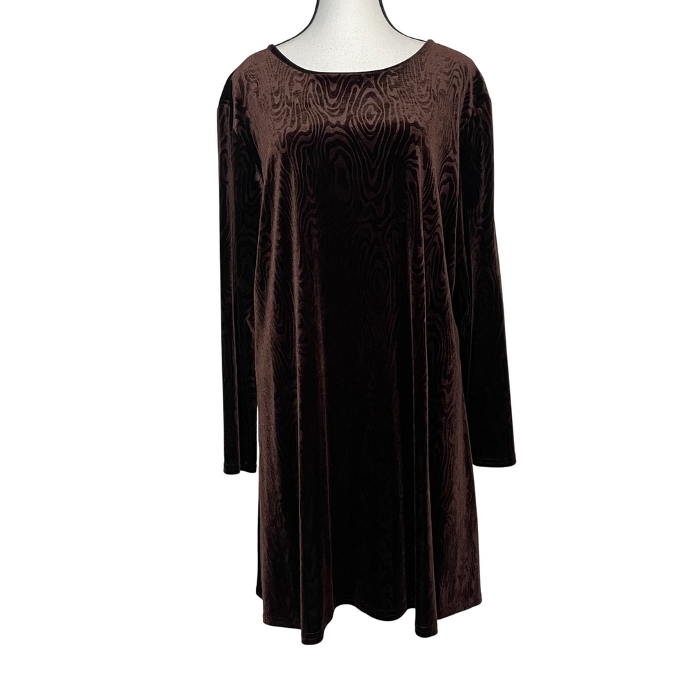 K.C. Spencer NY Chocolate Brown Velvet Shift Dress Size‎ 16 Artsy Earthy Relaxed
